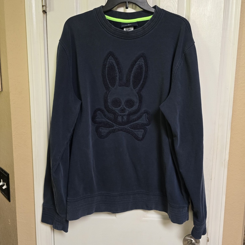 Psycho Bunny Sweatshirt Mens XXL Navy Blue Tonal Skull Bunny Logo Crewneck 2XL